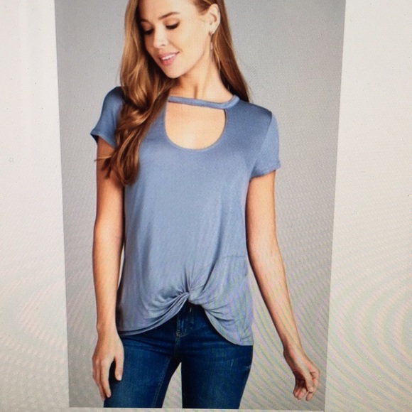 Last One Dusty Blue Choker Twist Front Top M - Picture 3 of 4